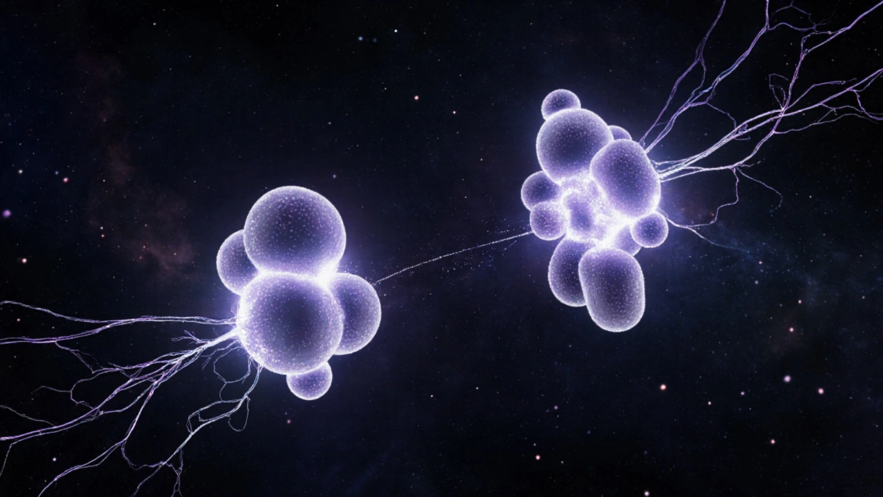 Molekulare Strukturen von Delta-11 und THCP binden an CB1-Rezeptoren, mit neuronalem Hintergrund.