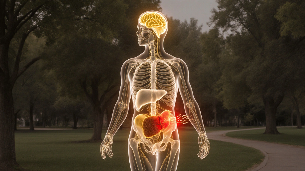 Animierte Darstellung, wie CBD weißes Fett in braunes Fett umwandelt und den Stoffwechsel anregt.