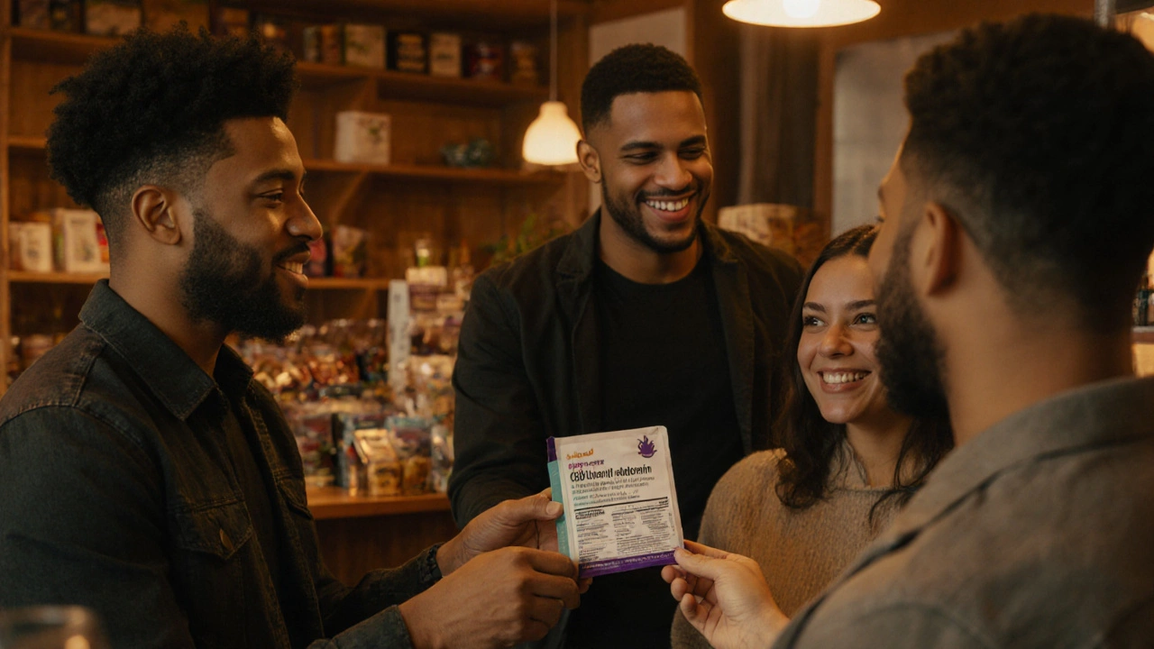 Kunden in einem Wellness-Shop in Österreich beraten sich mit CBD-Produkten