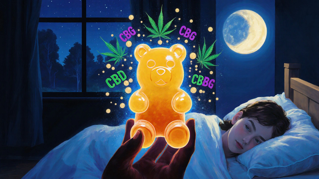 Silhouette mit strahlenden Cannabinoiden umgeben, Nachtszene im Hintergrund, Entourage-Effekt dargestellt.