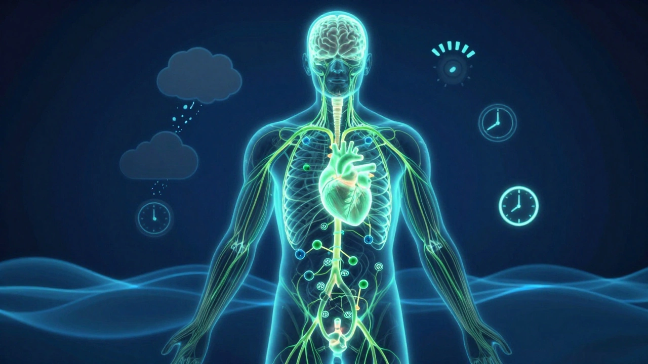Künstlerische Darstellung des Endocannabinoid-Systems, das Stress abbaut und Ruhe bringt.