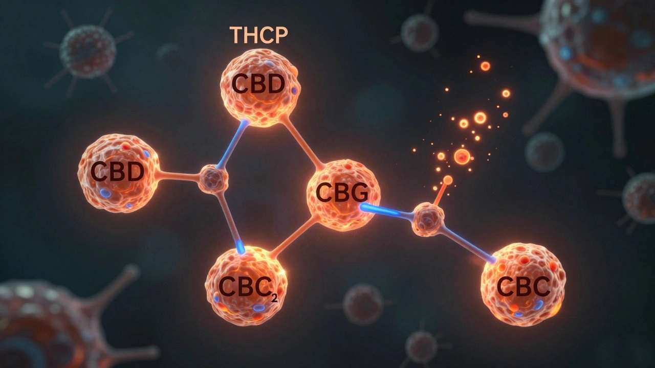 Molekulare Strukturen von Cannabinoiden aktivieren CB2-Rezeptoren zur Reduzierung von Entzündungen.