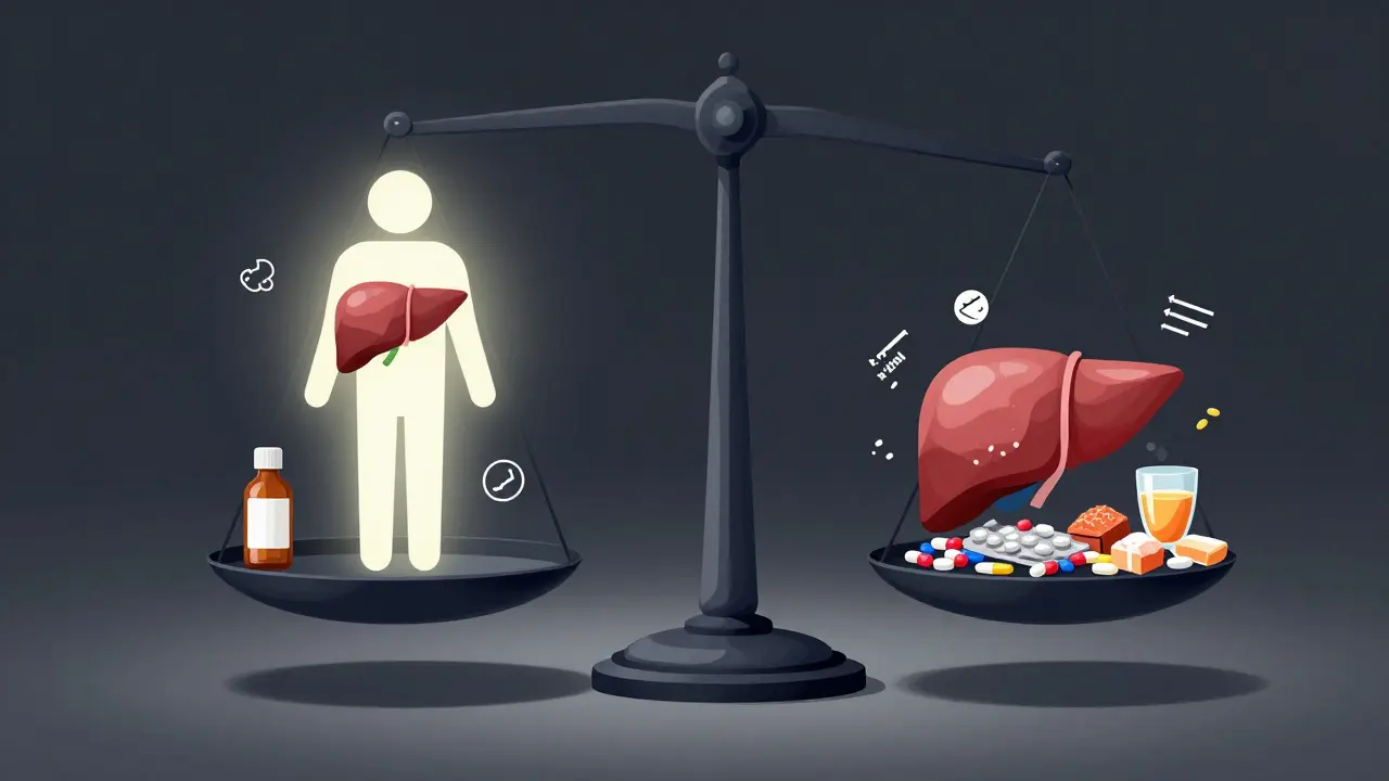 Waage mit gesunder Leber neben belasteter Leber – CBD vs. ungesunde Zusatzstoffe.