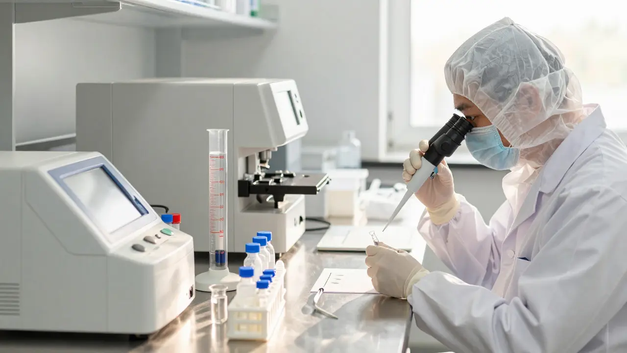 Laboranalytik für Cannabisprodukte mit Testgeräten und Probenflaschen