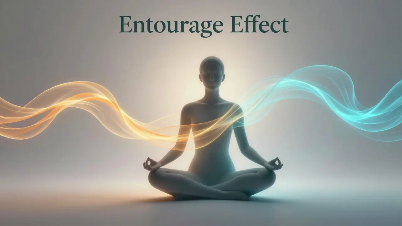 Konzeptionelles Bild einer Person in Meditation, umgeben von harmonischen Lichtströmen.