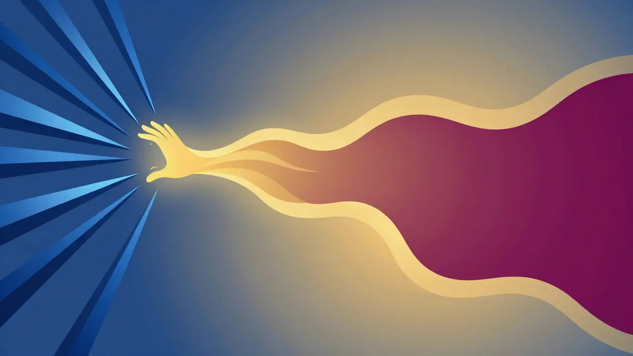Künstlerische Darstellung des Übergangs von Stress zu Entspannung in warmen Farben.