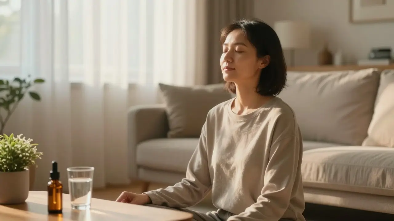 Person in entspannter Pose, die ruhiges Atmen für Herzgesundheit übt