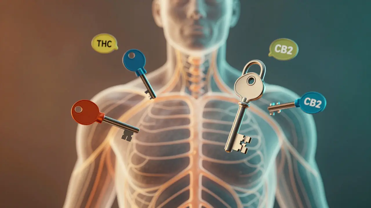 Konzeptkunst des Endocannabinoid-Systems mit Schlüsseln und Schlössern