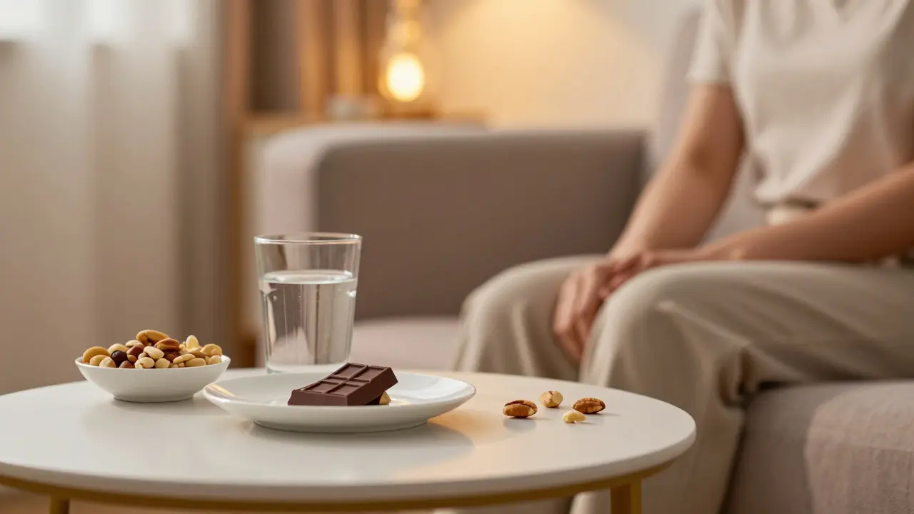 Person entspannt mit Wasser und Snack für sicheren Konsum