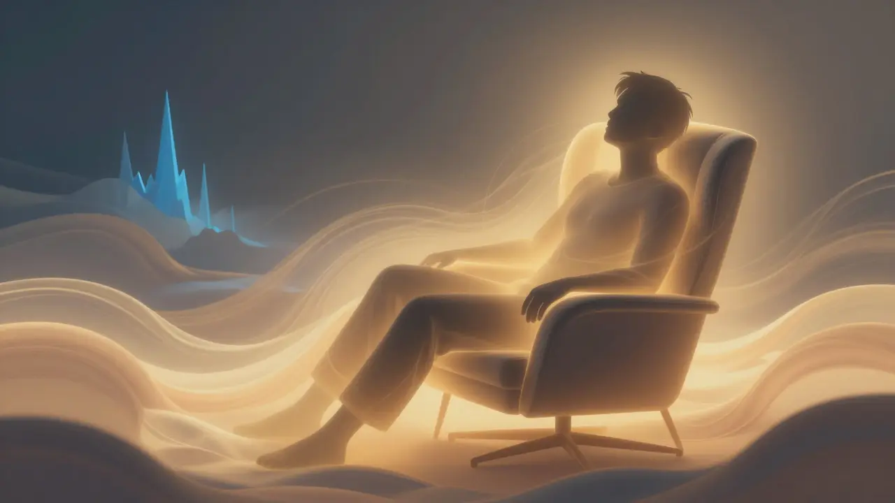 Person in entspannter Pose umgeben von warmem, goldenem Licht