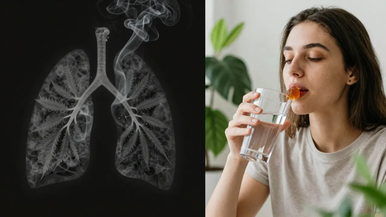 Vergleich: Rauchen mit Rauchnebenprodukten versus sichere Einnahme von Edibles