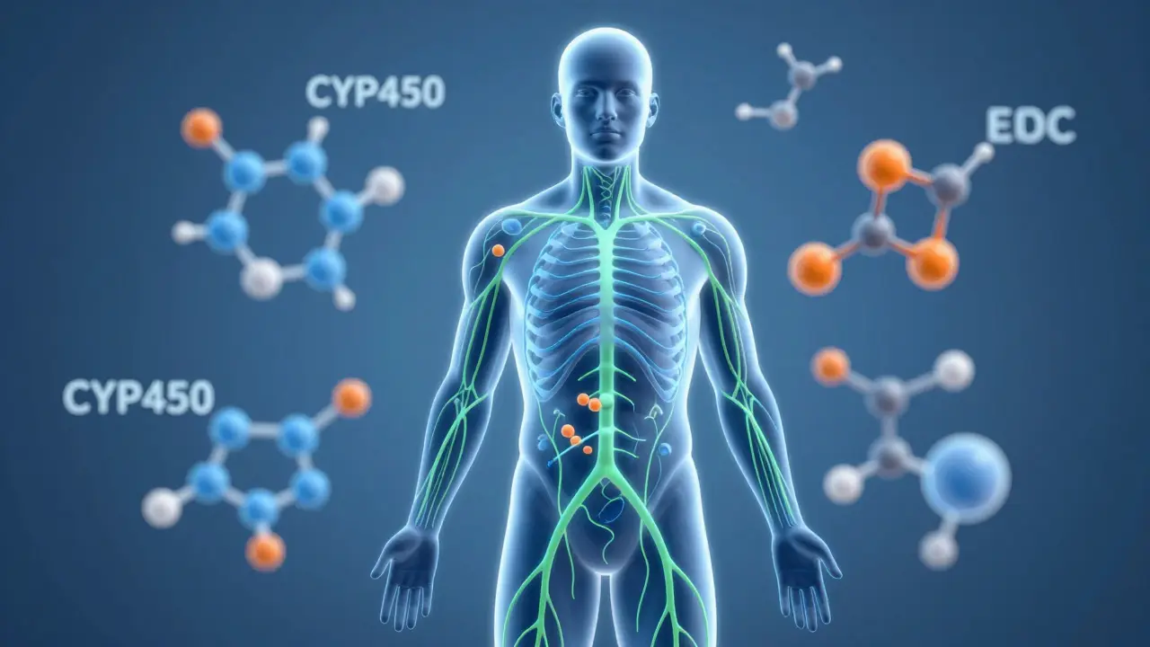 Abstrakte Darstellung des Endocannabinoid-Systems im männlichen Körper