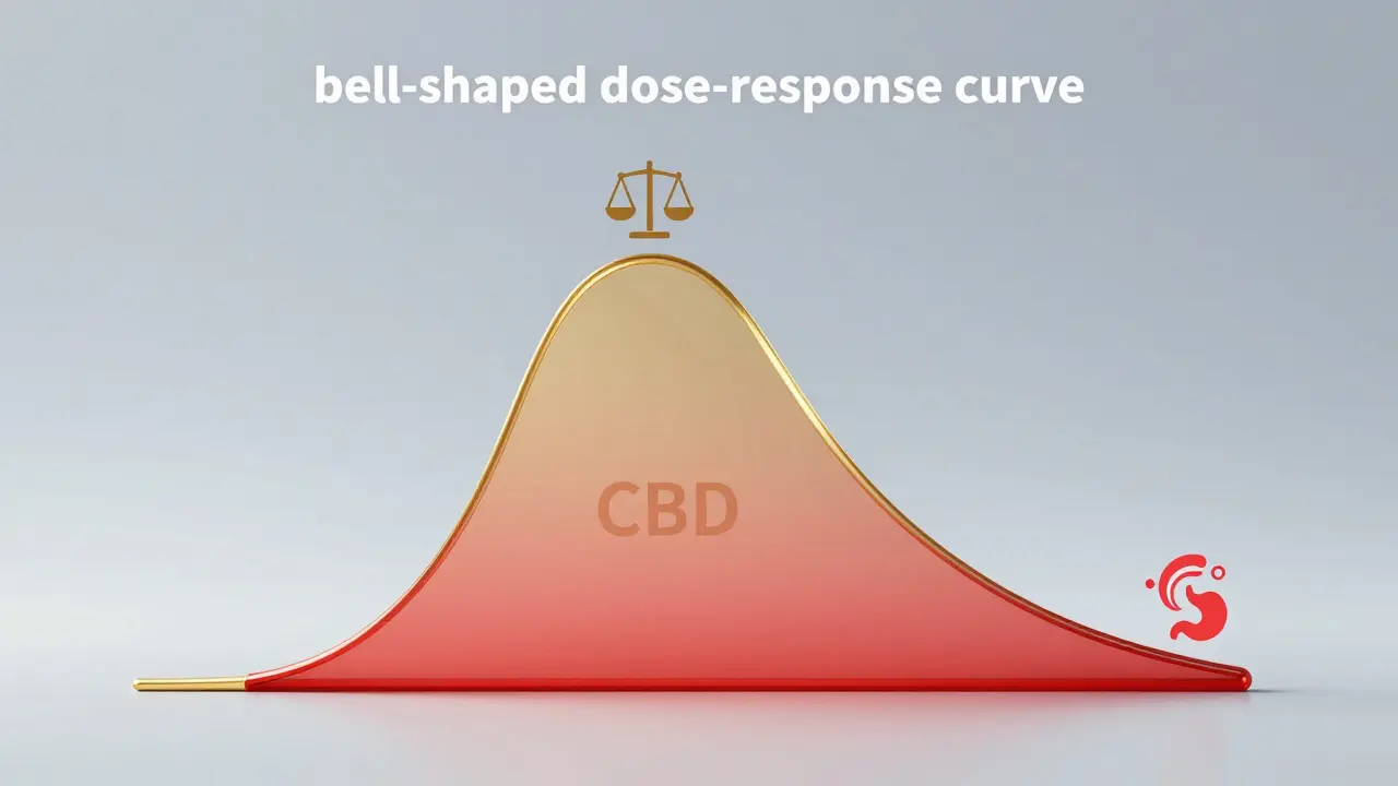 Glockenförmige Kurve zeigt optimale CBD-Dosierung und Risiken
