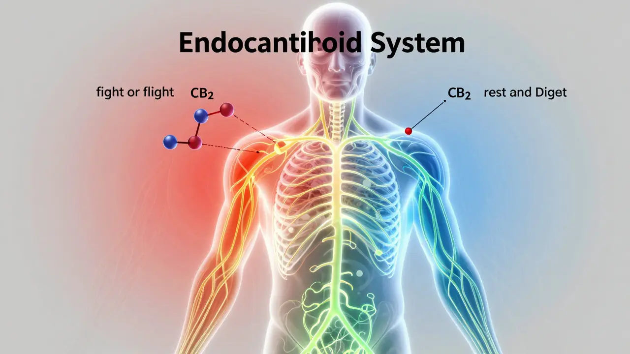 Illustration des Endocannabinoid-Systems und neuronaler Entspannung