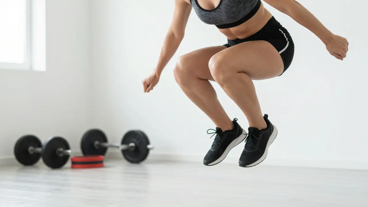 Person bei intensivem HIIT-Training im hellen Heimstudio