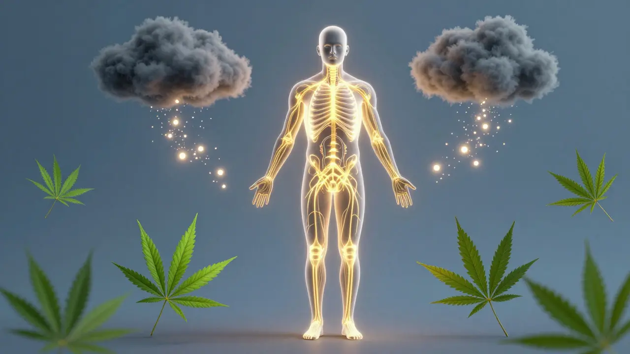 Abstrakte Darstellung des Endocannabinoidsystems und Stressabbau