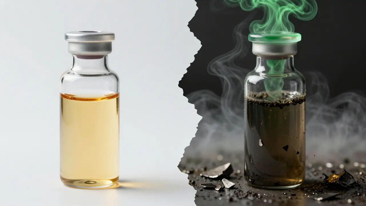 Kontrast zwischen reinem und verunreinigtem Cannabinoid-Produkt im Labor
