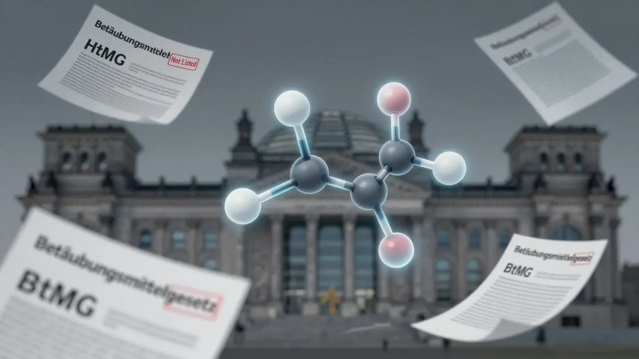 Konzeptkunst: HHC-Molekül und deutsche Gesetzbücher
