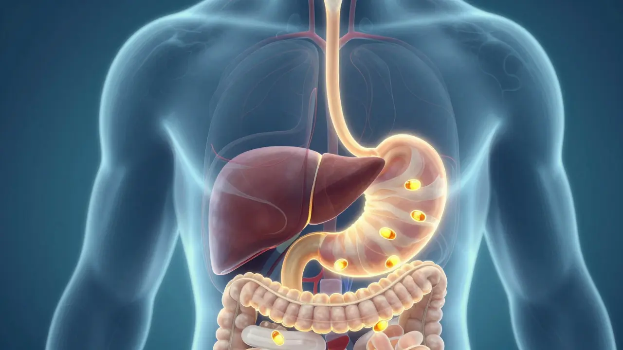 Abstract illustration of CBD absorption in the human body