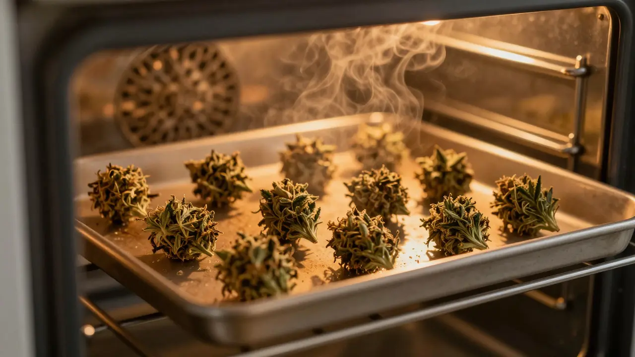 Cannabis wird im Ofen dekarboxyliert, um THC freizusetzen