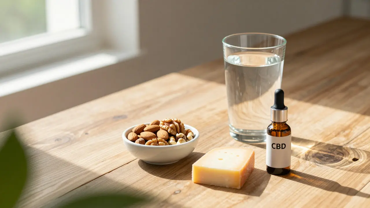 CBD-Öl mit Nüssen und Wasser für bessere Aufnahme