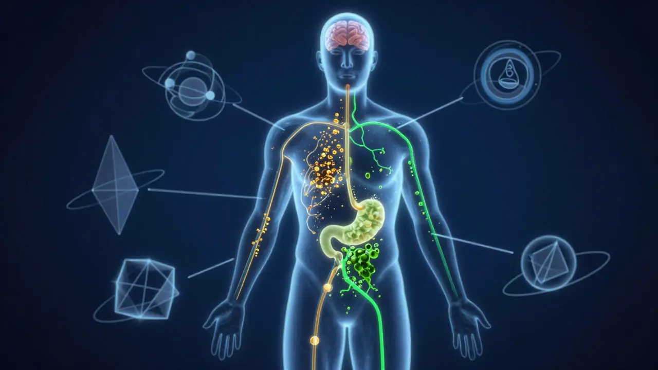 Konzeptuelle Darstellung des Endocannabinoid-Systems mit verschiedenen Aufnahmewegen für HHC.
