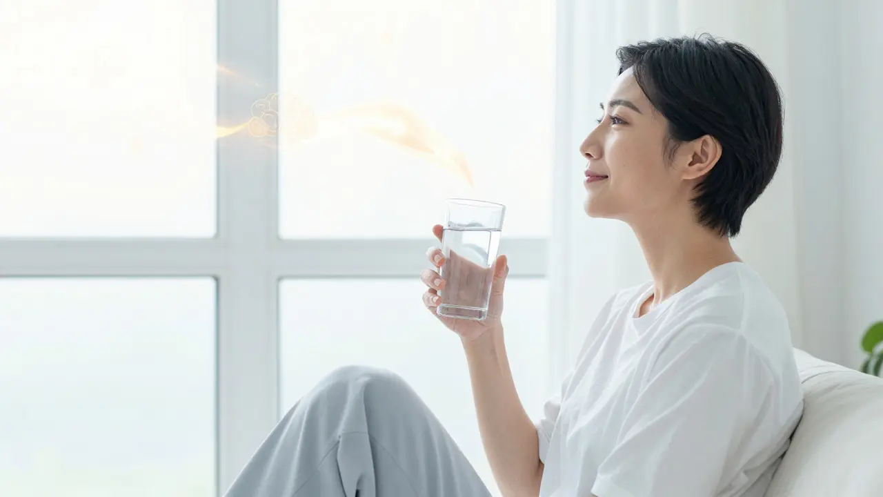 Relaxed person in a bright room with soft light representing wellness