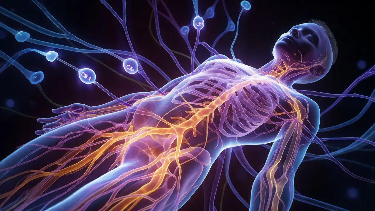 Glowing visualization of the endocannabinoid system and blood flow