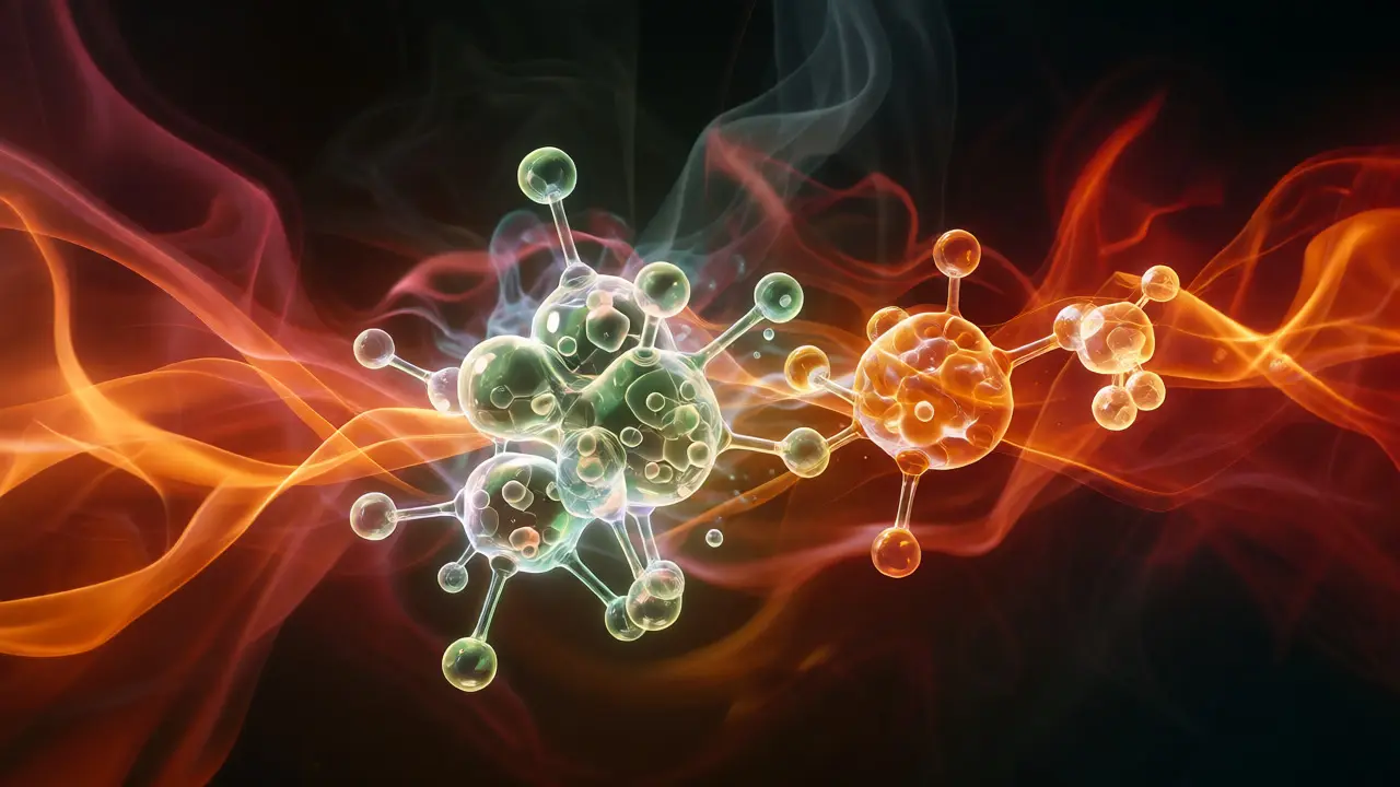 Konzeptuelle Darstellung der Umwandlung von THCA zu THC durch Hitze