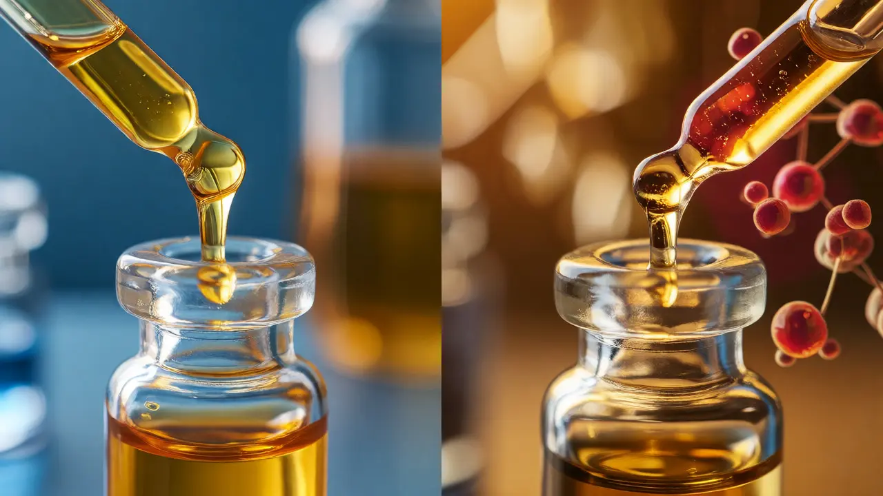 Makroaufnahme von CBD-Öl mit molekularen THC-Spuren als Risiko