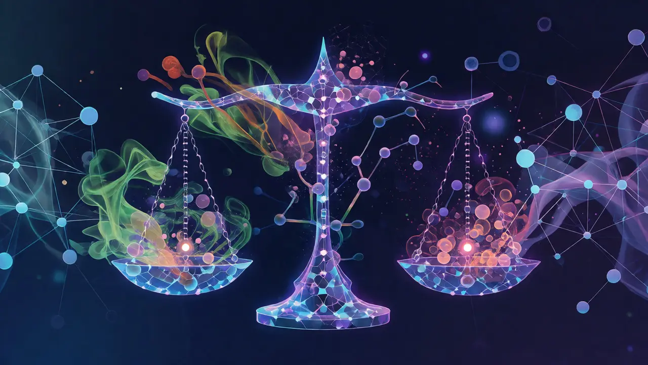 Abstrakte Darstellung des Endocannabinoid-Systems und des Entourage-Effekts durch leuchtende Partikel.