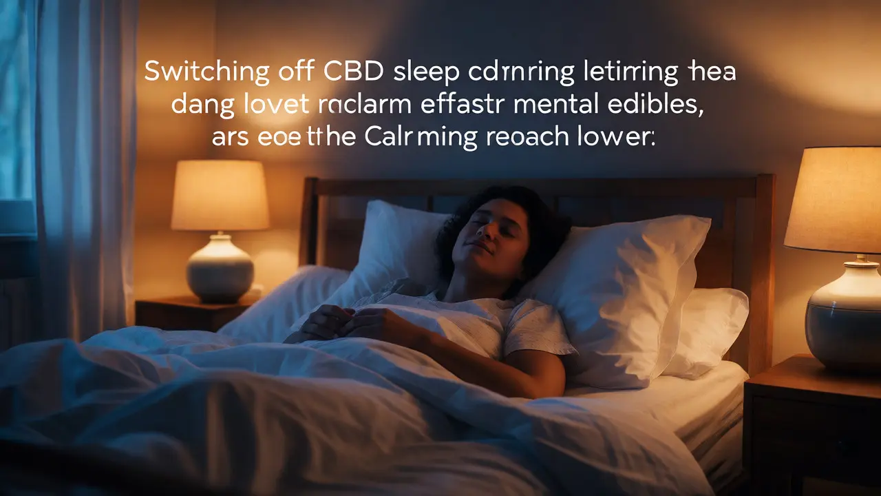 Entspannte Person im Bett bei gedämpftem Licht, die die beruhigende Wirkung von CBD Edibles erlebt.