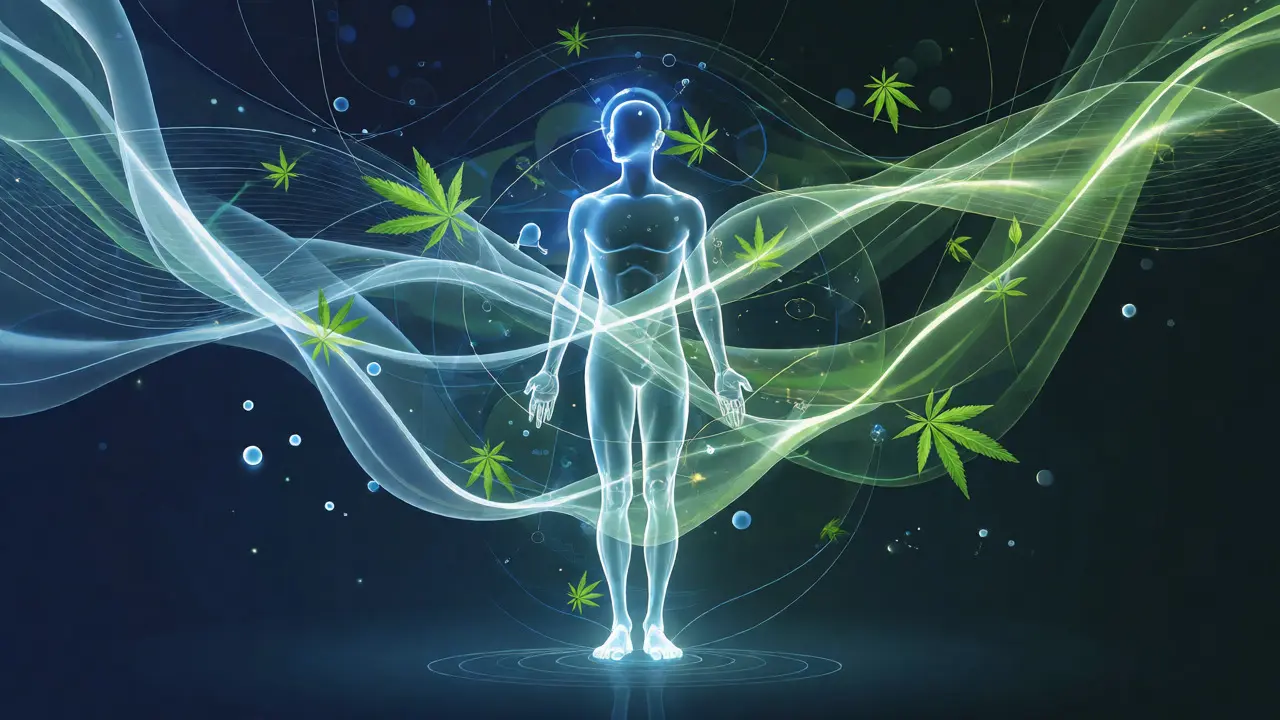Konzeptuelle Darstellung des Endocannabinoid-Systems und Hanfpflanzen