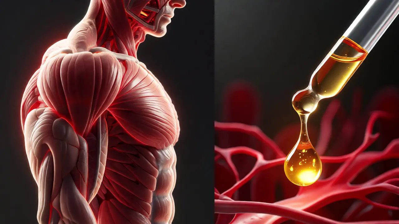 Konzeptuelle Darstellung von Muskelmasse und CBD-Aufnahme im Körper